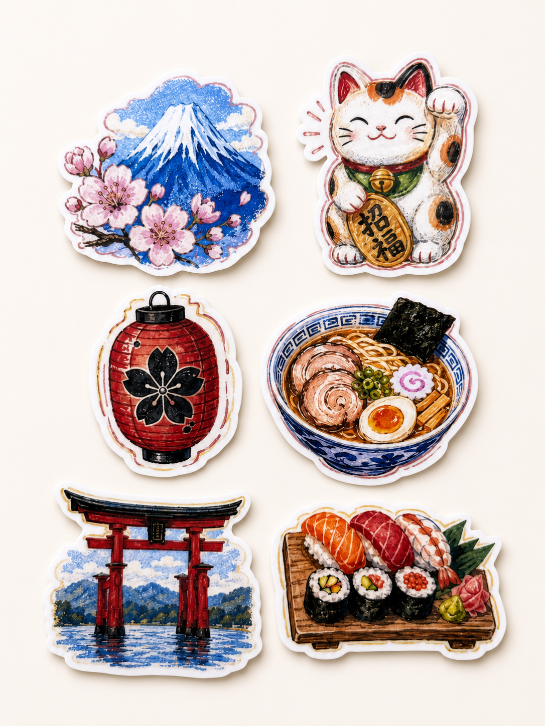 Lot de 6 stickers Japon