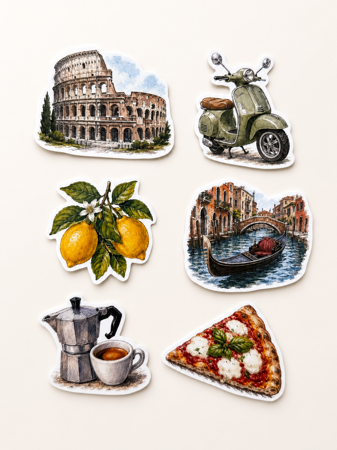 Lot de 6 stickers Italie
